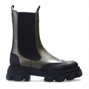 Ganni Leather Chelsea Boot in Green Size 37 New